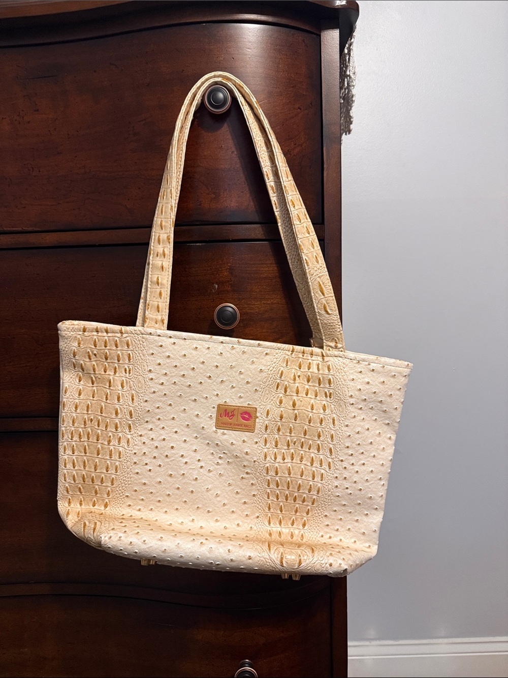 Makeup Junkie Beige Croc-Embossed Tote Bag